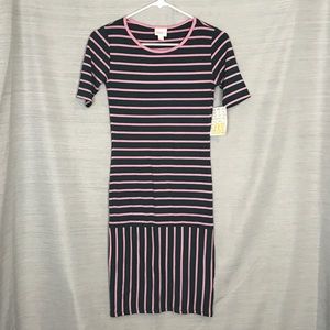 LulaRoe Julia Green And Blue Striped Dress In Women's Size XXS